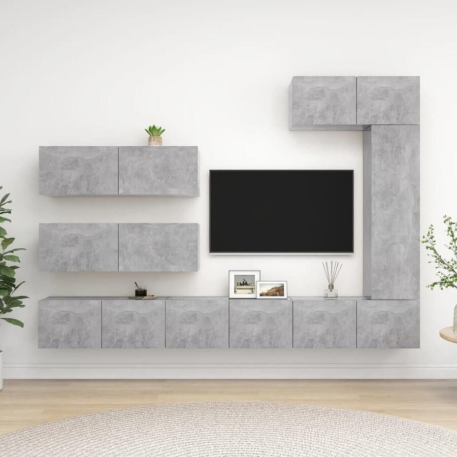 VidaXL Tv-meubelset 7-delig Betongrijs Bewerkt hout Tv Meubels Tv Kasten Wandmontage Beton Grijs Houten Tv Stand Living Room Furniture Bergruimte Media Center Videotheek Home Entertainment - Foto 3