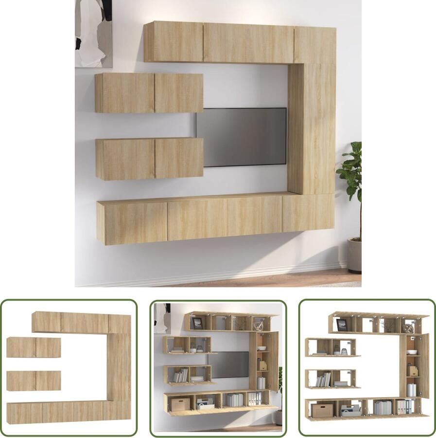 The Living Store TV-meubelset Sonoma Eiken Klassiek design Wandmontage 7-delige set TV Meubels Tv Kasten Salon Meubilair Houten Tv Stand Wandmontage Tv Unit - Foto 3