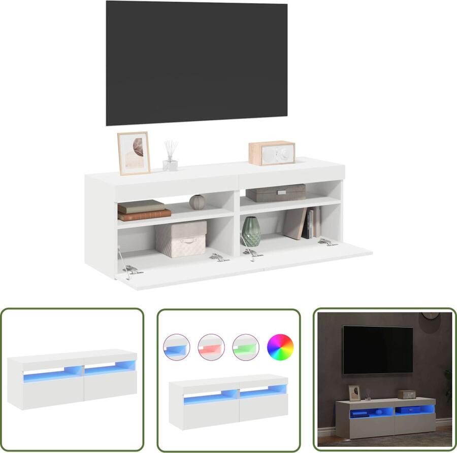 The Living Store TV-meubelen TV-meubel 60 x 35 x 40 cm Met LED-verlichting Wit Bewerkt hout Tv Meubels Tv Kasten Led Verlichting Houten Tv Meubel Wit Tv Meubel - Foto 3