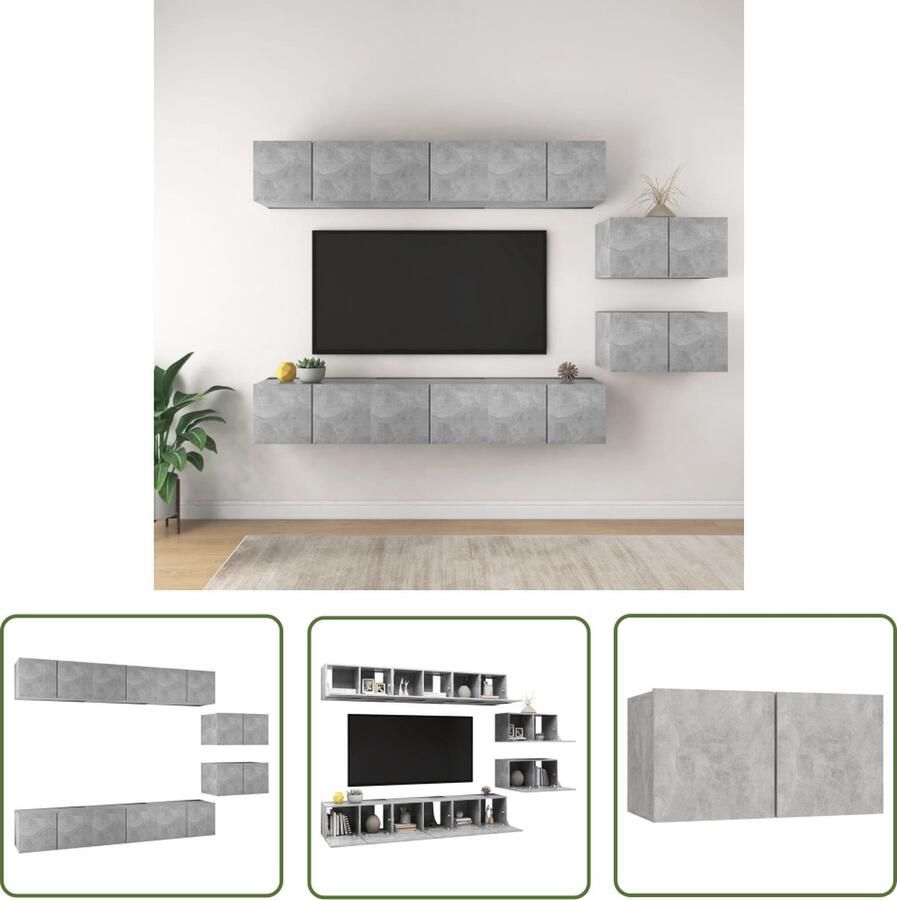 The Living Store TV Meubelset Hangend Spaanplaat 60 x 30 x 30 cm Betongrijs Tv Meubels Tv Kasten Wandmontage Houten Tv Stand Betonnen Grijs - Foto 2