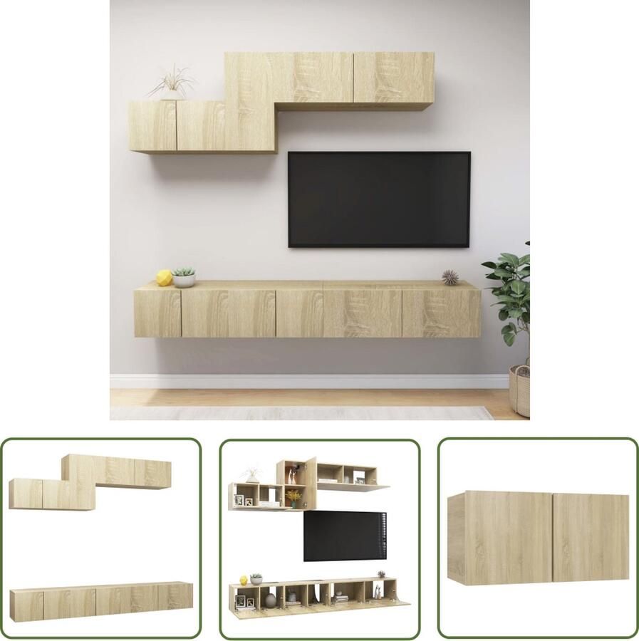 The Living Store TV-meubelset sonoma eiken 3x 60x30x30cm + 1x 30.5x30x60cm + 2x 100x30x30cm Tv-meubelset Tv Kasten Houten Tv-meubel Tv Wandmontage Sonoma Eiken - Foto 2