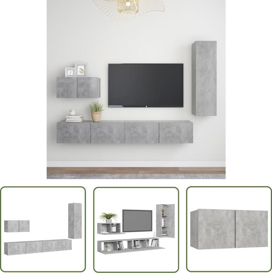 The Living Store Televisiemeubelset Betongrijs Spaanplaat Montage vereist 1x 60x30x30 cm 1x 30.5x30x110 cm 2x 100x30x30 cm Tv Meubilair Tv Kasten Salontafel Wanddecoratie Livingroom Furniture - Foto 2