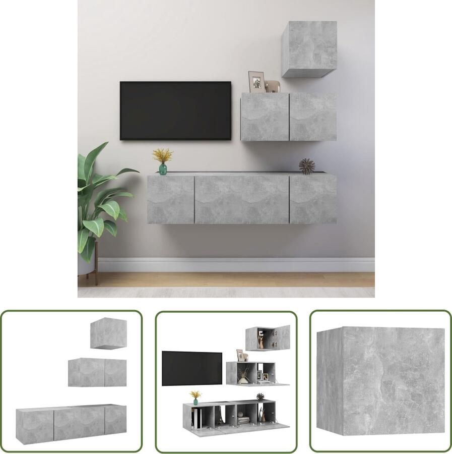 The Living Store Hangende tv-kastenset Spaanplaat Betongrijs 30.5 x 30 x 30 cm 60 x 30 x 30 cm Montage vereist Tv Kast Tv Kastenset Houten Tv Kast Betonnen Tv Kast Grijze Tv Kast - Foto 2