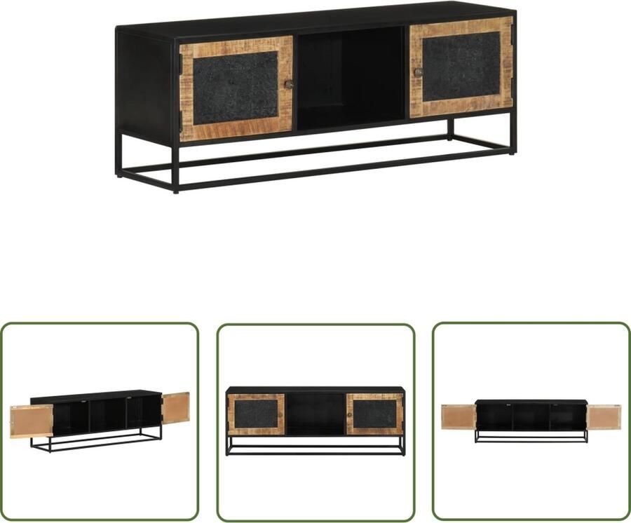 The Living Store vidaXL Tv Meubel Retro Tv Kast Tv-meubel 110x30x40 cm massief ruw mangohout en ijzer Mangohouten Tv Kast Vintage Tv Kast Media Kast - Foto 2