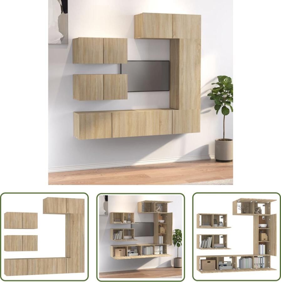 The Living Store Televisiemeubelset Sonoma Eiken 80 x 30 x 30 cm 30.5 x 30 x 90 cm 60 x 30 x 30 cm Televisiesectie Tv Meubel Set Salon Meubilair Houten Tv Kast Wandmontage Tv Kast - Foto 2