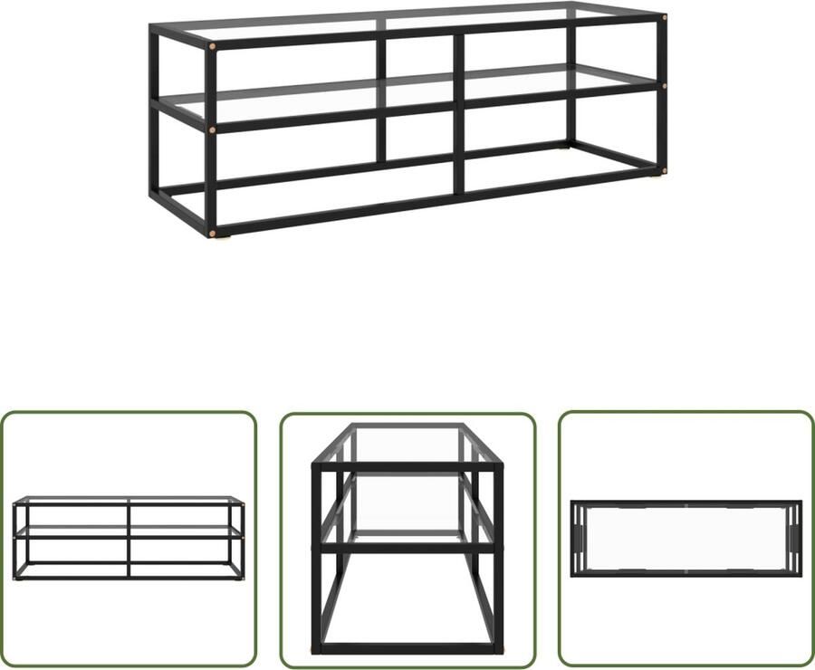 The Living Store Televisiekast Stereokast Multimedia-opslag 120x40x40cm Ken- Gepoedercoat staal en gehard glas Kleur- Zwart Montage vereist Televisiekast Tv-meubel Media Kast Vitrinekast Salontafel - Foto 2
