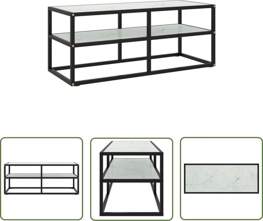 The Living Store Televisiekast Stereokast 100 x 40 x 40 cm Gehard glas Zwart wit Staal Televisiekast Tv-meubel Stereo Kast Vitrinekast Meubilair - Foto 2