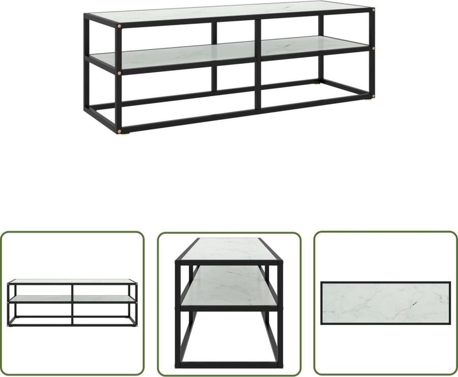 The Living Store Televisiekast Stereokast 120x40x40 cm Gehard Glas Gepoedercoat Staal Zwart en Wit Televisiekast Tv-meubel Stereo Kast Tv Stand Meubilair - Foto 2