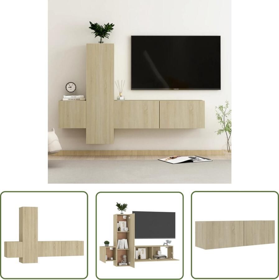 The Living Store Televisiekast TV-meubel Sonoma eiken 100 x 30 x 30 cm 30.5 x 30 x 110 cm 30.5 x 30 x 30 cm Televisiescherm Tv-meubel Salontafel Houten Tv-standaard Tv-kasten - Foto 2