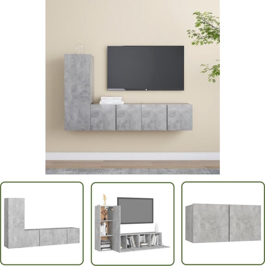 The Living Store Televisiemeubelset Betongrijs Wandmontage 30.5 x 30 x 90 cm 60 x 30 x 30 cm Spaanplaat Televisiescherm Tv-meubel Wandmontage Tv-kast Salontafel - Foto 2