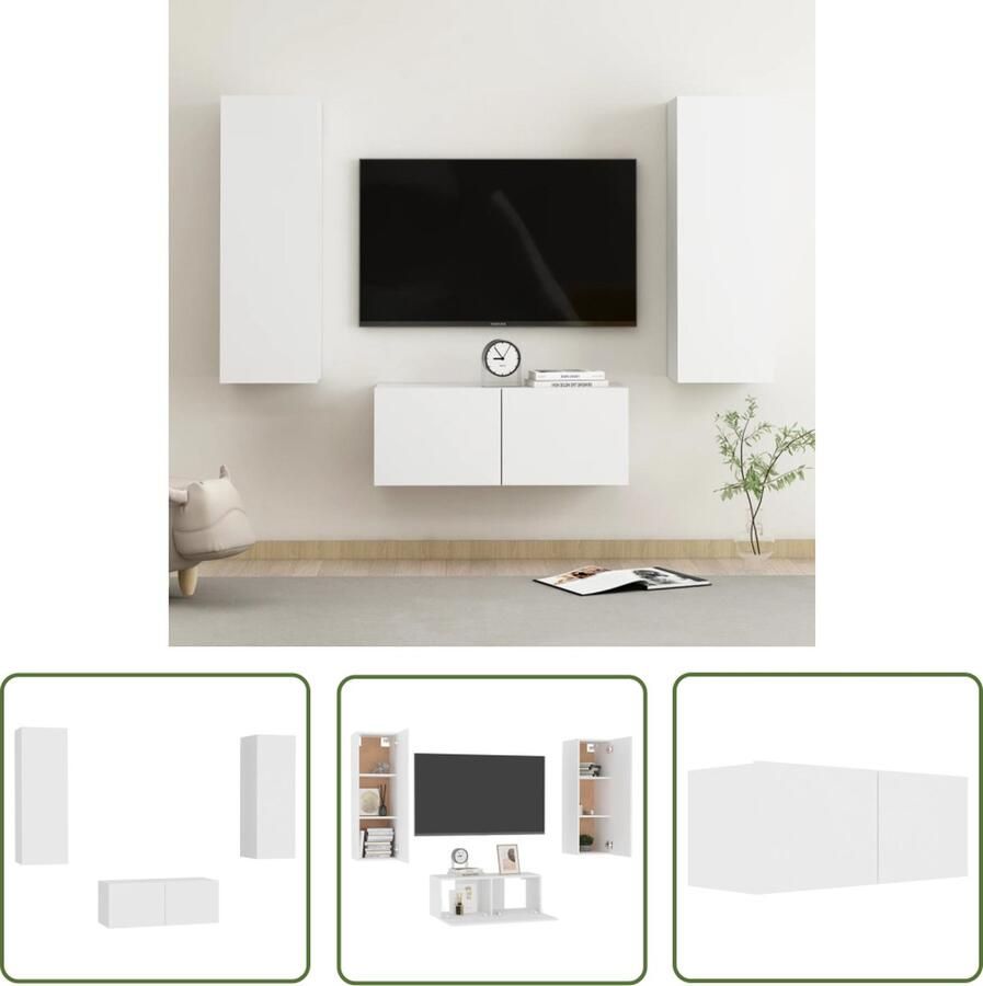 The Living Store Televisiekast Trendy Meubelopbergsysteem Afmeting 80 x 30 x 30 cm Kleur wit Televisiescherm Tv-meubel Salontafel Media-opbergers Houten Tv-stand - Foto 2