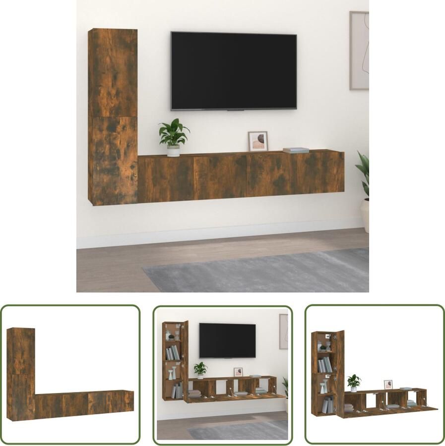 The Living Store Televisiemeubel Set gerookt eiken 2x 80 x 30 x 30 cm + 2x 30.5 x 30 x 60 cm Televisiescherm Tv-meubel Salontafel Houten Tv-stand Bruine Tv-kast - Foto 2