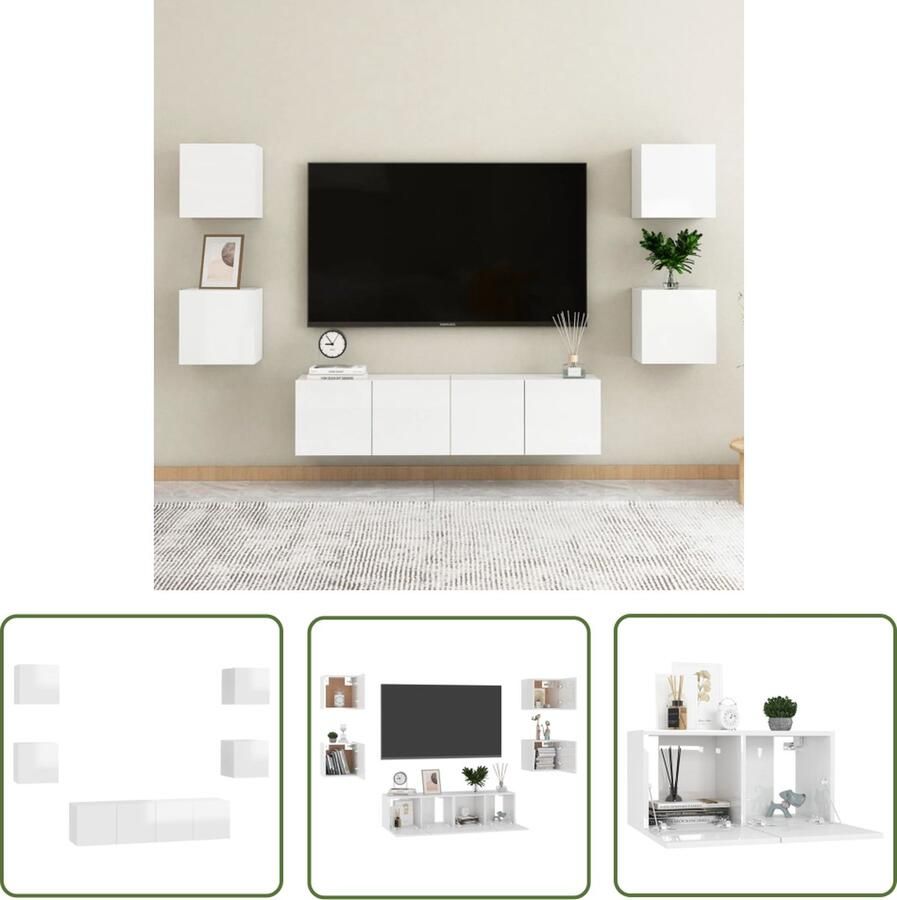 The Living Store Televisiekast Hoogglans wit 60 x 30 x 30 cm 30.5 x 30 x 30 cm Montage vereist Televisiescherm Kast Tv Meubel Tv Stand Salontafel Media Kast - Foto 2