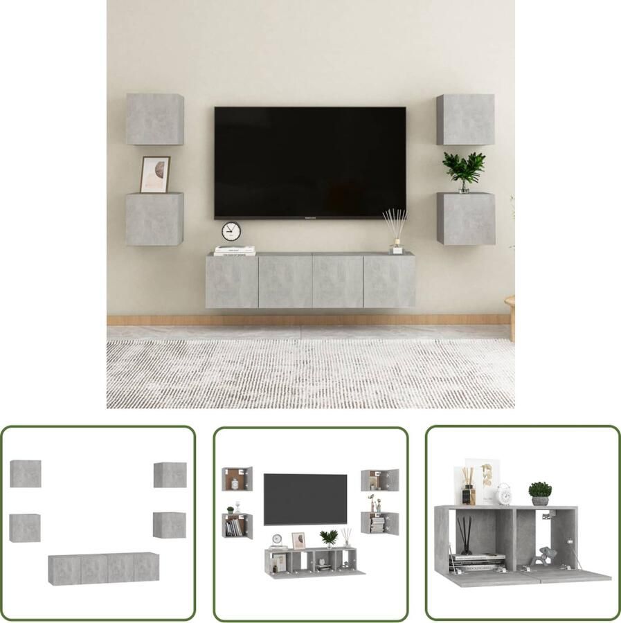The Living Store Televisiemeubel Betongrijs 60 x 30 x 30 cm Met meerdere vakken Eenvoudig te onderhouden Televisiescherm Kast Tv Meubel Salontafel Tv Stand Houten Tv Meubel - Foto 2