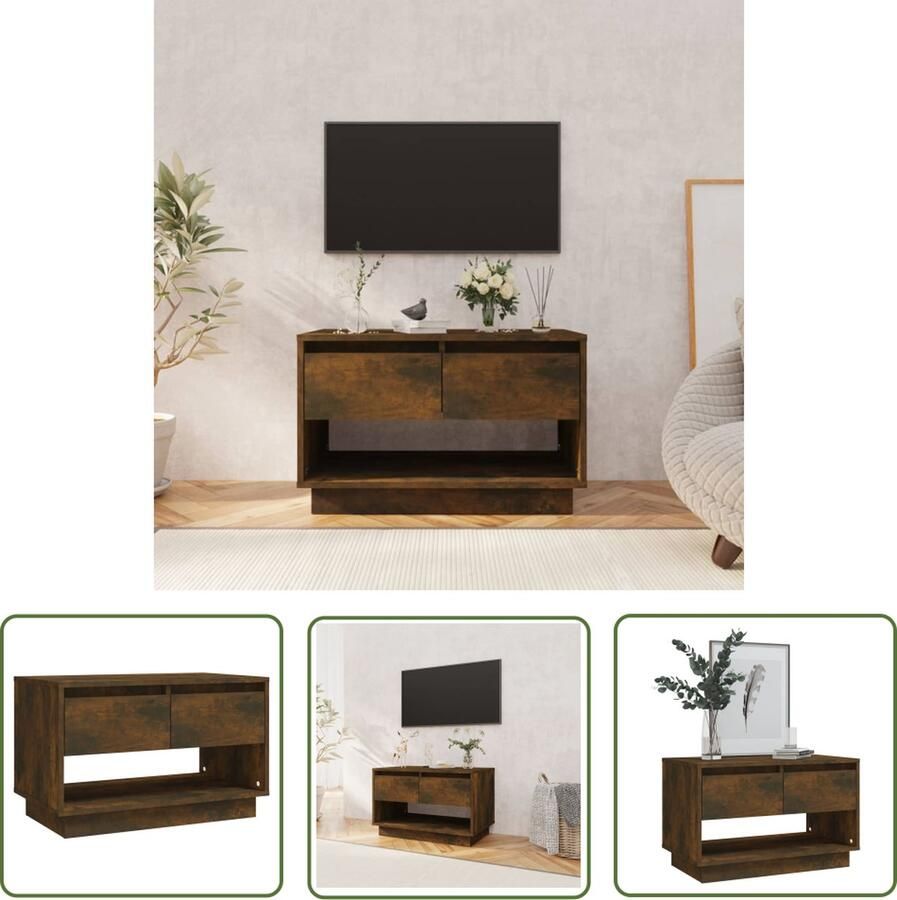 The Living Store vidaXL Tv-meubel Televisiescherm Tv-meubel 70x41x44 cm bewerkt hout gerookt eikenkleurig Tv-kast Houten Meubilair Bruine Meubels - Foto 2