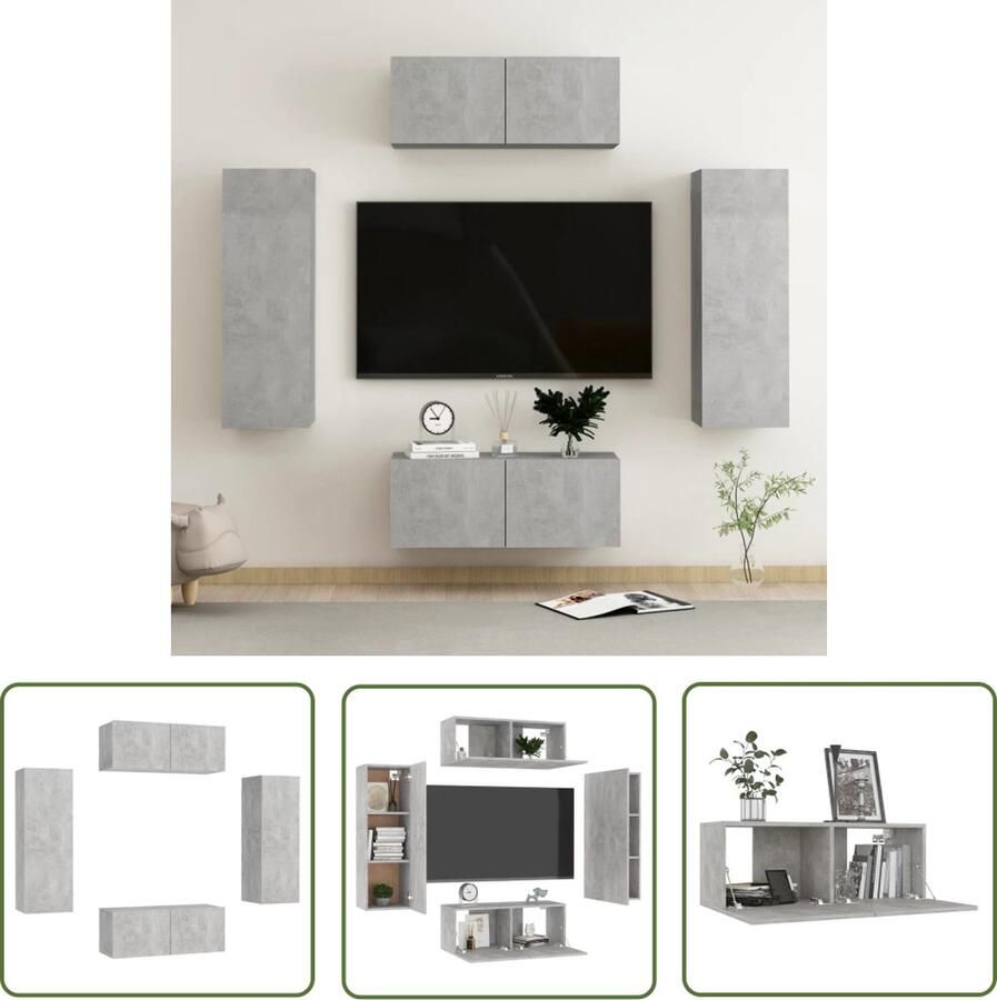 The Living Store Televisiekast Betongrijs 80 x 30 x 30 cm 30.5 x 30 x 90 cm Spaanplaat Televisiesecretaris Tv-meubel Tv-kasten Salontafel Livingroom Furniture - Foto 2