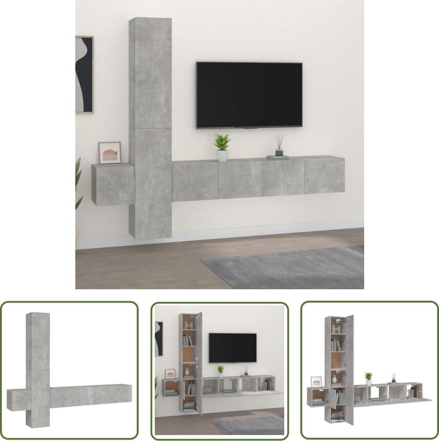 The Living Store Televisiemeubelset Betongrijs 80 x 30 x 30 cm 30.5 x 30 x 90 cm 30.5 x 30 x 30 cm Bewerkt hout Televisiesectie Tv Meubel Hifi Kast Woonkamer Meubilair Beton Grijs - Foto 2