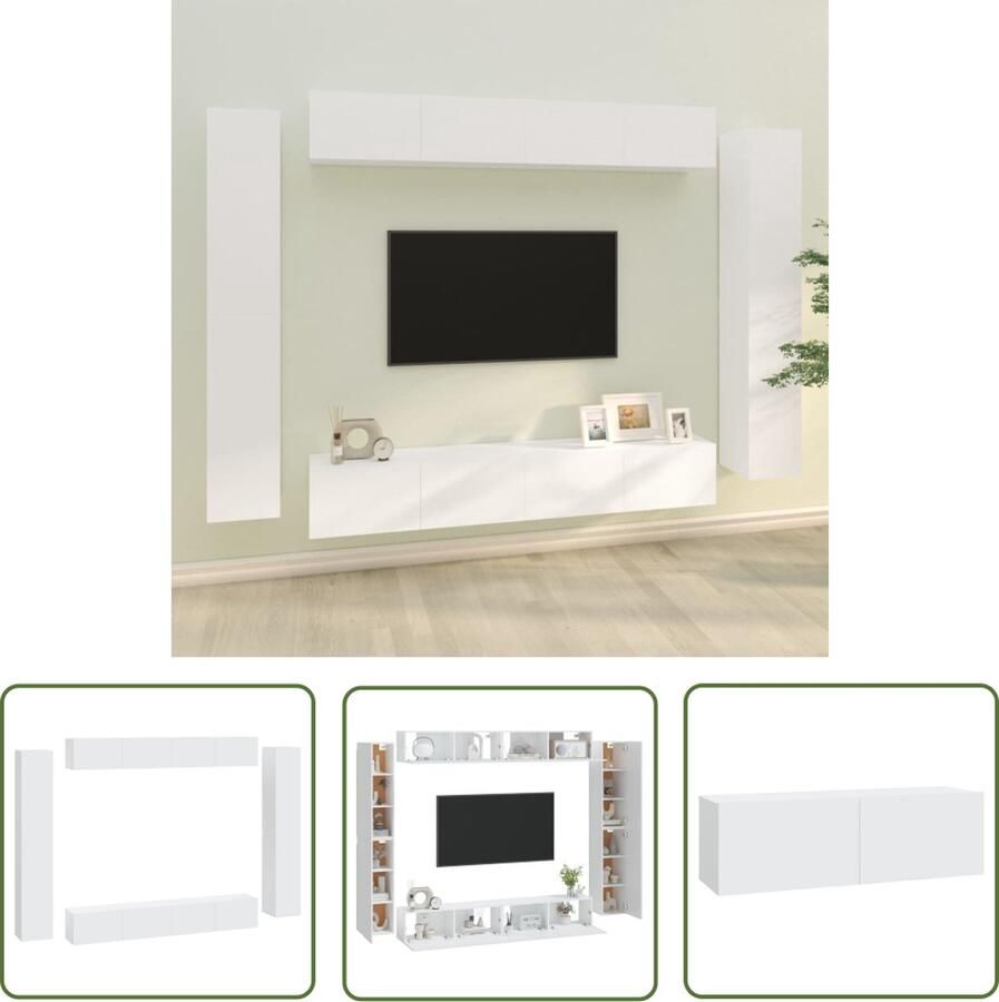 The Living Store Televisiemeubel Klassieke 4 stuks 100 x 30 x 30 cm wit Televisiesectie Tv Meubel Wandmontage Houten Kast Witte Meubels - Foto 2