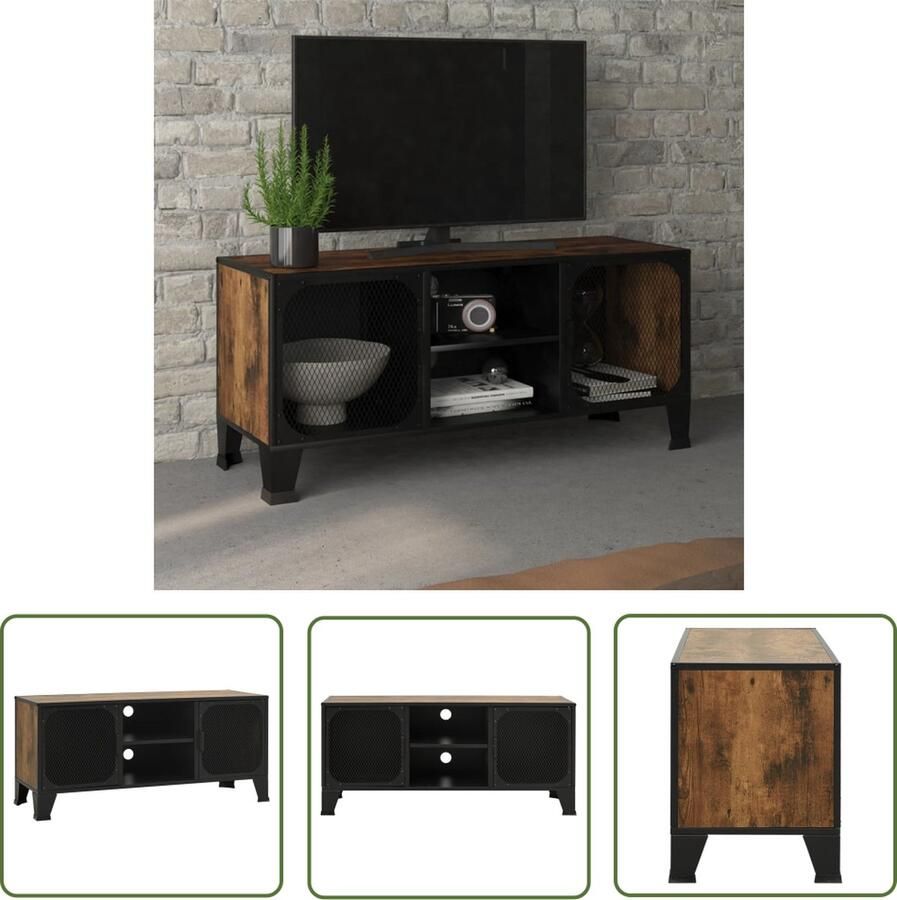 The Living Store Televisiemeubel Rustiek bruin 105 x 36 x 47 cm Metaal en MDF Televisiestafel Tv-meubel Industrieel Tv-meubel Houten Tv-meubel Bruine Tv-meubel - Foto 2