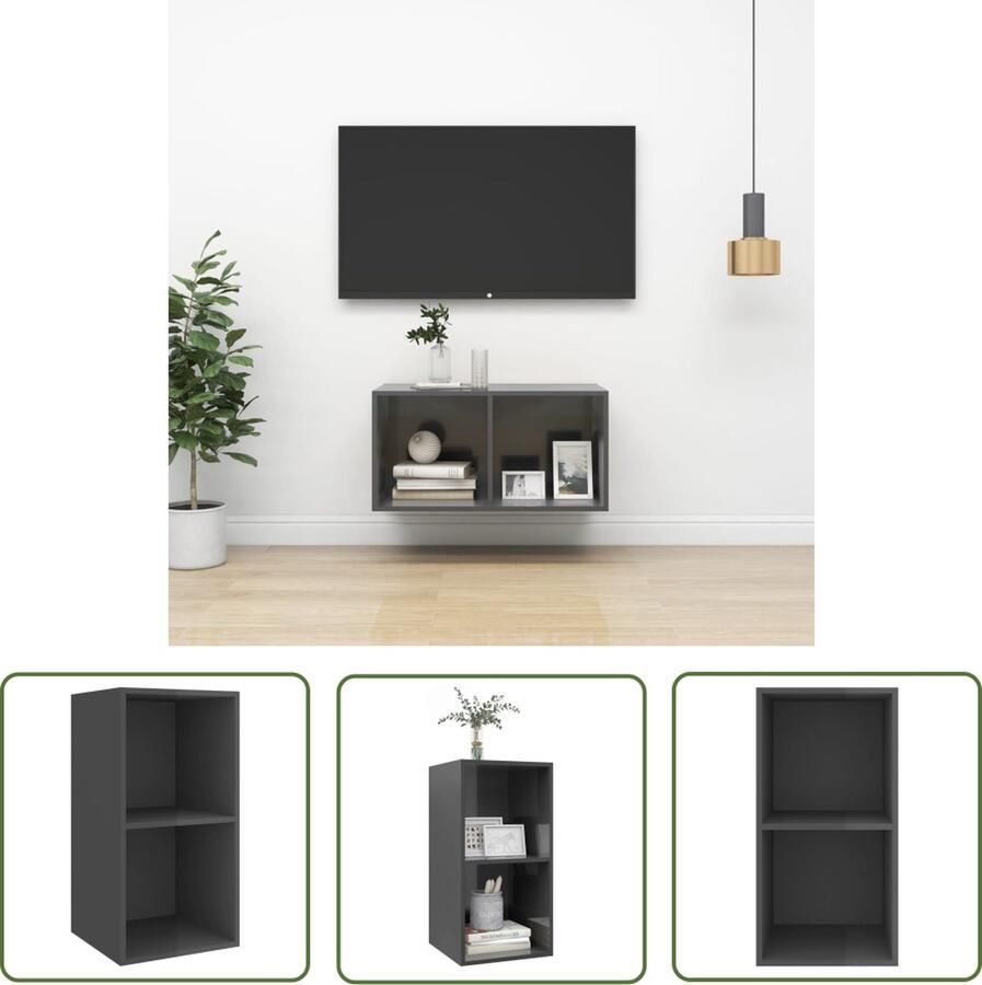 The Living Store vidaXL Tv-meubel Televisiewandmeubel Tv-wandmeubel 37x37x72 cm bewerkt hout hoogglans grijs Tv Kast Mediabox Entertainment Center - Foto 2