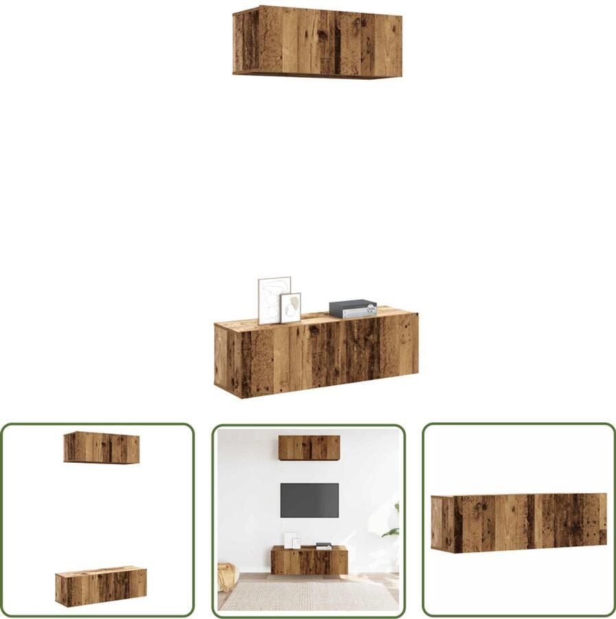 The Living Store vidaXL Tv Meubel Tv Kast 2-delig Tv-meubelset wandmontage bewerkt hout oud houtkleurig Salontafel Houten Tv Stand Wandmontage Tv Unit
