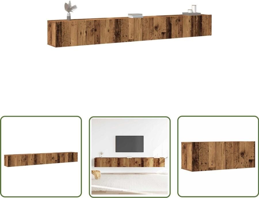The Living Store vidaXL Tv Meubel Tv Kast 3-delig Tv-meubelset wandmontage bewerkt hout oud houtkleurig Salontafel Houten Tv Stand Vintage Tv Unit