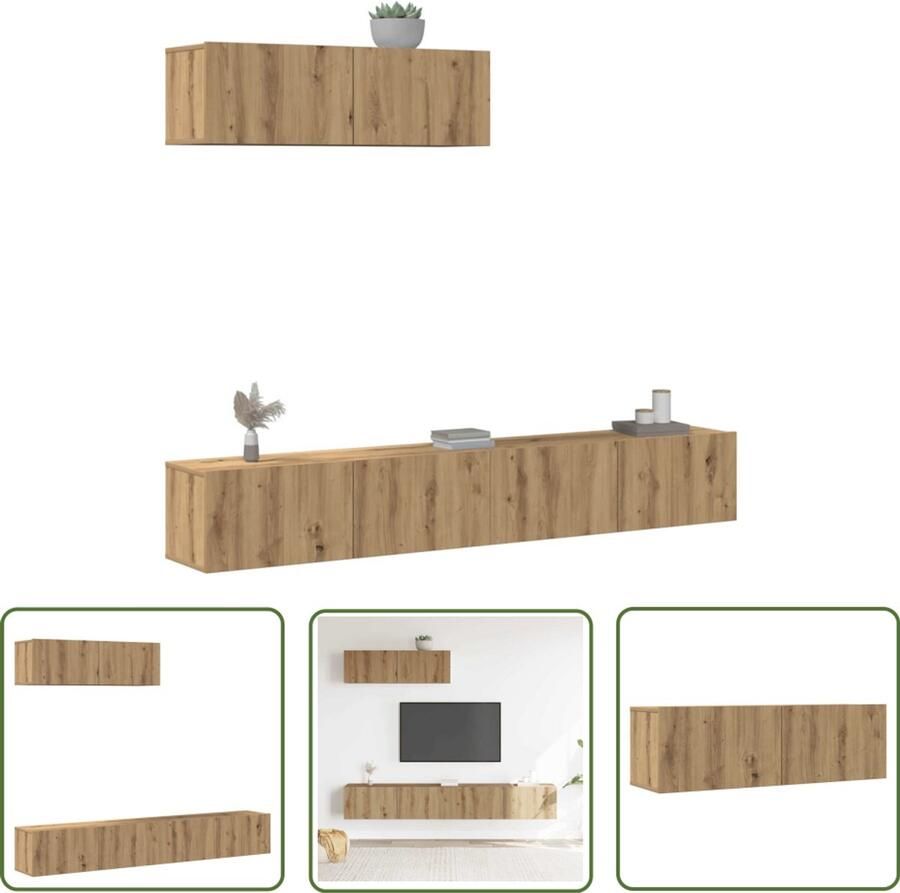 The Living Store vidaXL TV Meubel TV Kast 3-delig Tv-meubelset wandmontage bewerkt hout artisanaal eiken Salontafel Houten TV Kast Houtbewerking