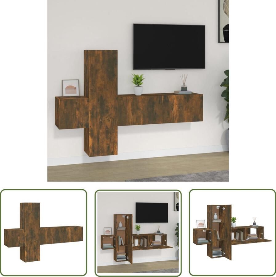 The Living Store TV-meubelset Gerookt eiken 100x30x30cm 30.5x30x110cm 30.5x30x30cm TV Kast Tv Meubel Houten Tv Kast Wandmontage Tv Kast Bruine Tv Kast