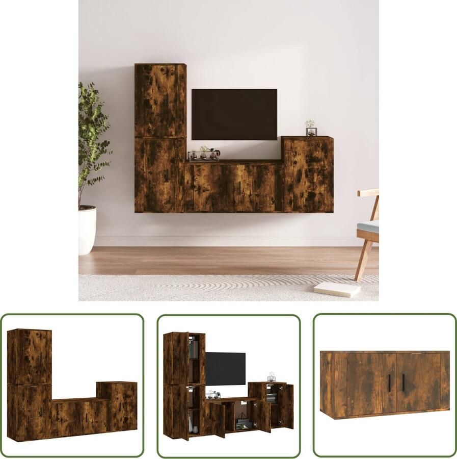 The Living Store vidaXL Tv Meubel TV Kast 4-delige Tv-meubelset bewerkt hout gerookt eikenkleurig Houten Tv Kast Bruine Tv Kast Wandmontage Tv Kast - Foto 2
