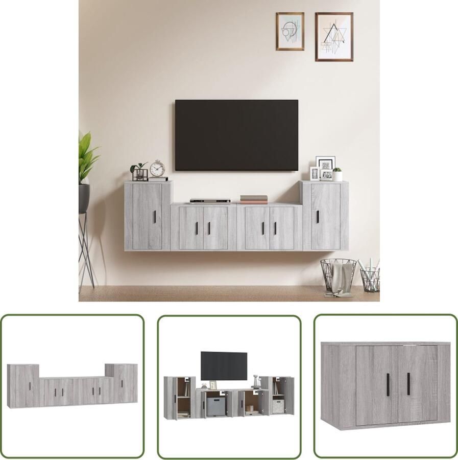 The Living Store Televisiekastenset TV-meubel 57x34.5x40 cm Wandgemonteerd Grijs sonoma eiken Tv Kast Tv Meubel Salontafel Houten Tv Kast Grijze Tv Kast - Foto 2
