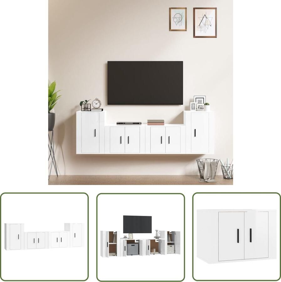 The Living Store Televisiekastenset Hoogglans Wit 2x 57x34.5x40cm 2x 40x34.5x60cm Tv Kast Tv Meubel Salontafel Woonkamer Decoratie Houten Tv Stand - Foto 2