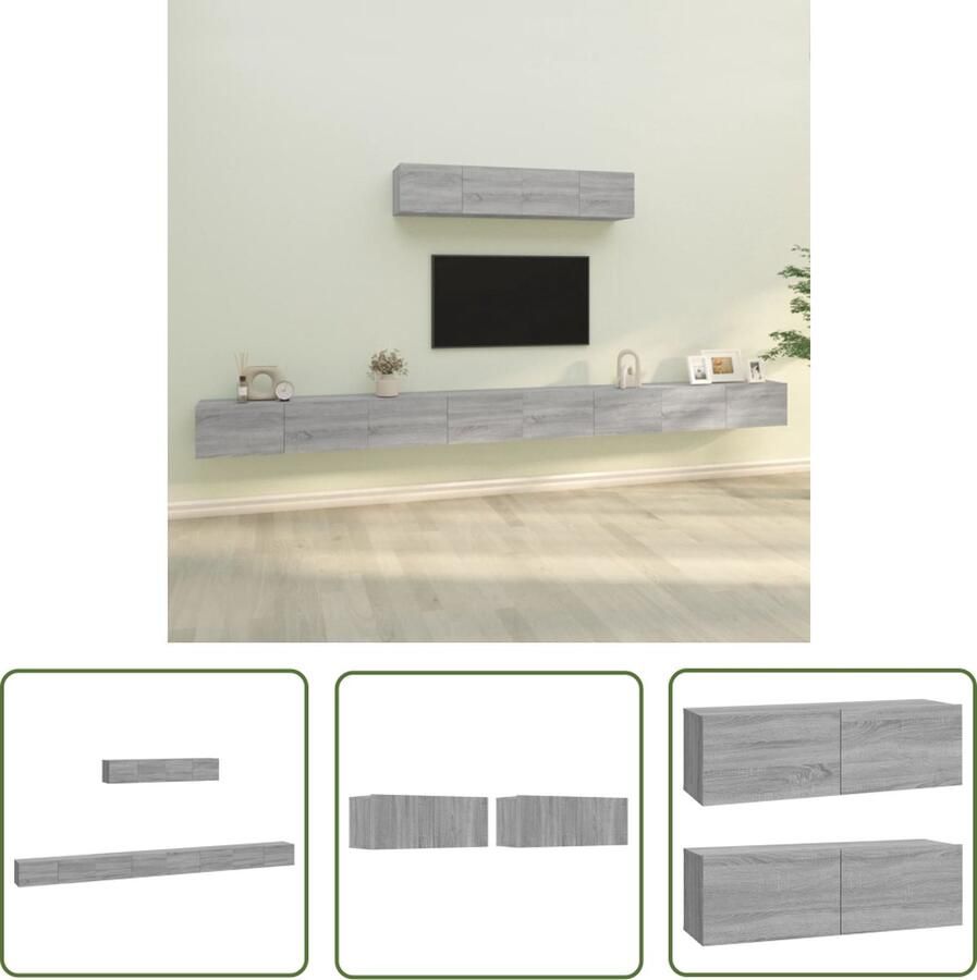 The Living Store TV Meubelset Klassiek design Hoge kwaliteit Voldoende opbergruimte Wandgemonteerd Kleur- grijs sonoma eiken Materiaal- bewerkt hout TV Kast Tv Meubel Wandmontage Grijze Tv Kast Houten Tv Kast - Foto 2