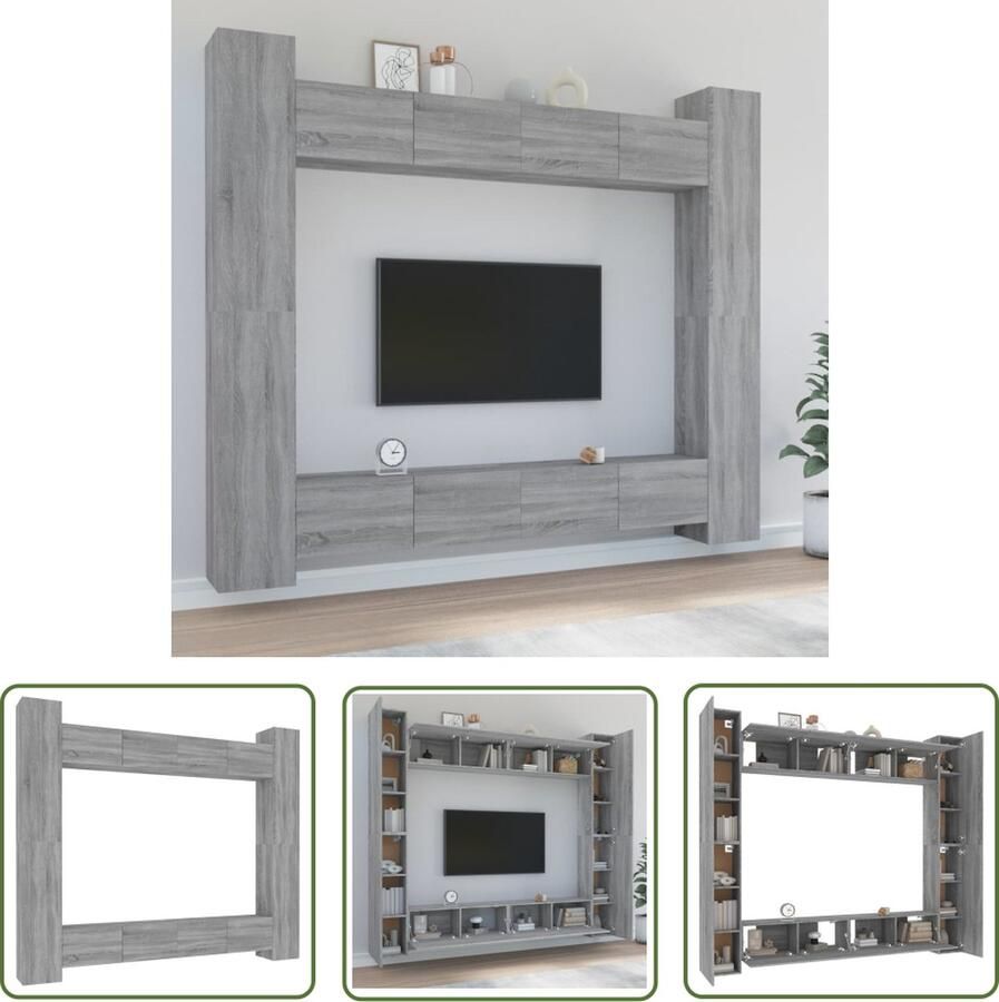 The Living Store TV Meubelset Televisiemeubel 100x30x30 cm 30.5x30x110 cm Grijs sonoma eiken Tv Kast Tv Meubel Salontafel Houten Tv Kast Grijze Tv Kast