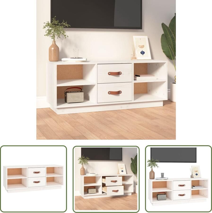 The Living Store vidaXL Tv Meubel Tv Kast Tv-meubel 100x34x40 cm massief grenenhout wit Houten Tv Kast Grenenhout Tv Kast Wit Tv Kast - Foto 2