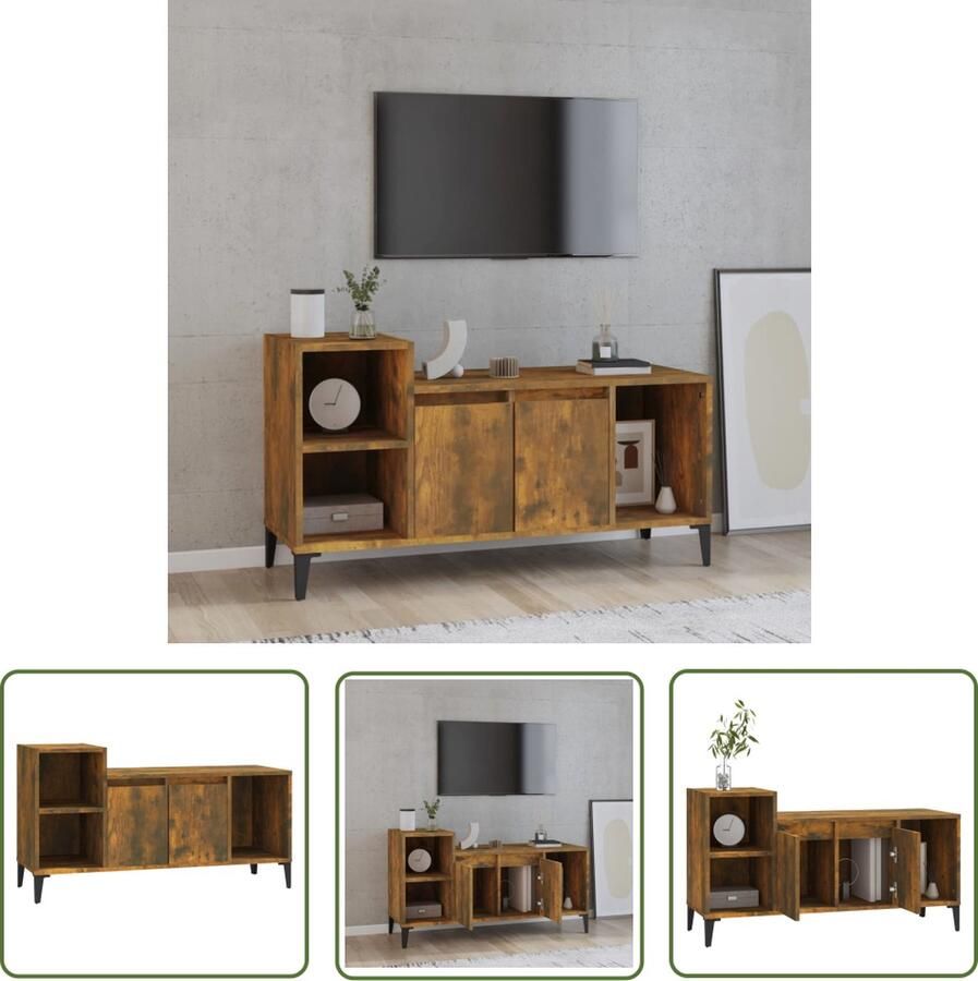 The Living Store Tv-kast Klassiek Media en opbergen Afmeting- 100x35x55cm Kleur- Gerookt eiken Tv Kast Tv Meubel Houten Tv Kast Vintage Tv Kast Rustieke Tv Kast - Foto 2