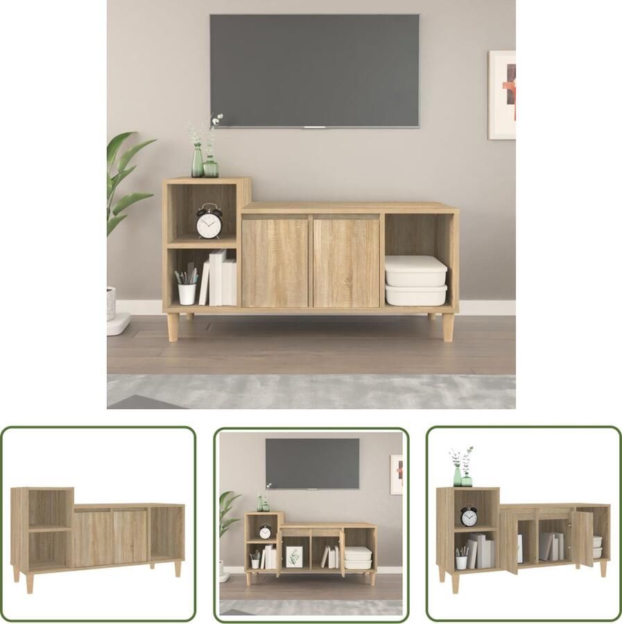 The Living Store vidaXL Tv Meubel Tv Kast Tv-meubel 100x35x55 cm bewerkt hout sonoma eikenkleurig Salontafel Houten Tv Kast Sonoma Eiken - Foto 2