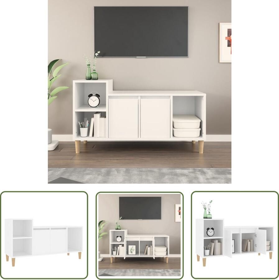 The Living Store vidaXL Tv Meubel Tv Kast Tv-meubel 100x35x55 cm bewerkt hout wit Houten Tv Kast Wit Tv Kast Living Room Furniture - Foto 2