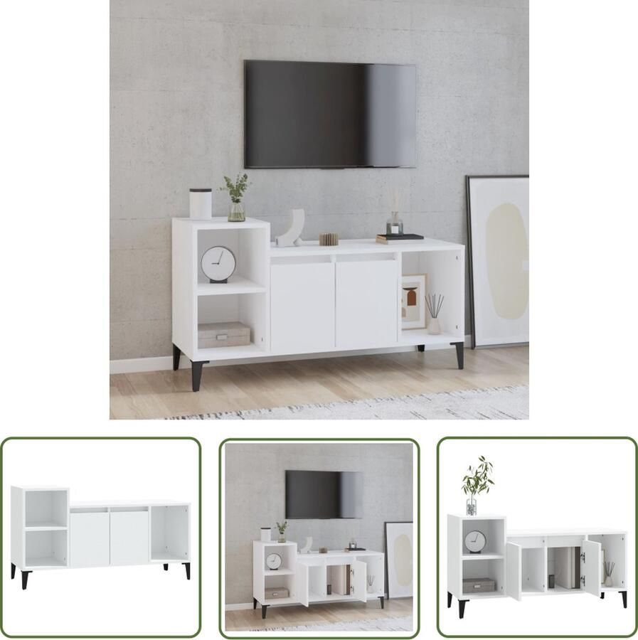 The Living Store TV-kast Klassiek Stevig Materiaal Voldoende Opbergruimte Wit 100x35x55cm Tv Kast Tv Meubel Houten Tv Kast Wit Tv Kast Salontafel - Foto 2