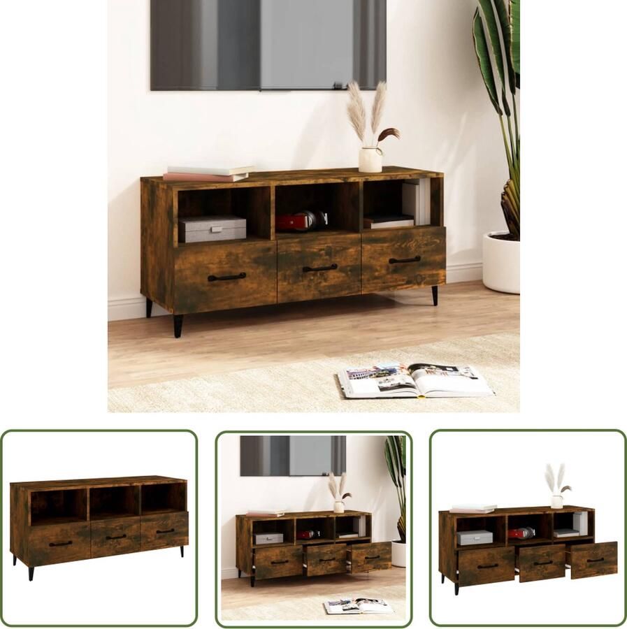 The Living Store vidaXL Tv Meubel Tv Kast Tv-meubel 102x35x50 cm bewerkt hout gerookt eikenkleurig Mediabox Entertainment Center Houten Tv Stand - Foto 2