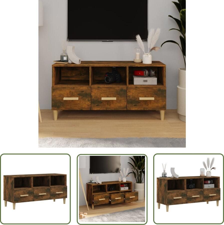 The Living Store vidaXL Tv Meubel Tv Kast Tv-meubel 102x36x50 cm bewerkt hout gerookt eikenkleurig Houten Tv Kast Modern Tv Meubel Bruine Tv Kast - Foto 2