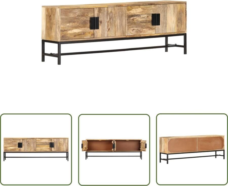 The Living Store Hifi-kast Massief Mangohout 140 x 30 x 50 cm Inclusief 4 deuren Tv Kast Tv Meubel Mangohouten Kast Hifi Kast Boekenkast - Foto 2