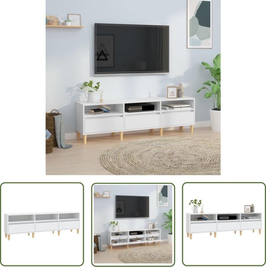 The Living Store vidaXL Tv-meubel Tv-kast Tv-meubel 150x30x44 5 cm bewerkt hout wit Tv-standaard Televisiemeubel Houten Tv-kast - Foto 2