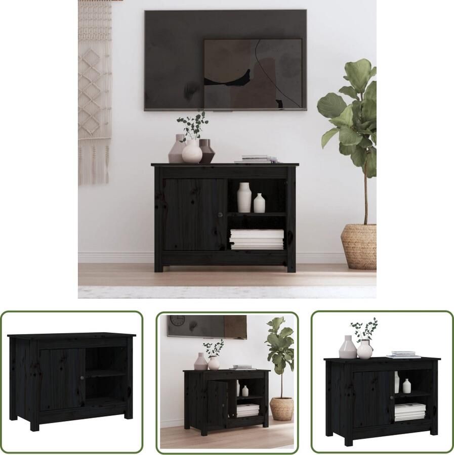 The Living Store TV-meubel Grenenhout Zwart 70x36.5x52 cm Opbergruimte Stevig Blad Tv Kast Tv Meubel Grenenhout Zwart Stevige Tv Stand - Foto 2