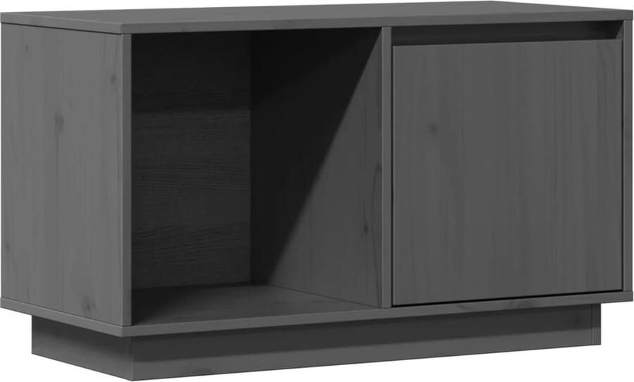 The Living Store TV-meubel Grenenhout Grijs 74x35x44cm Opbergruimte Weergavefunctie Tv Kast Tv Meubel Grenoblehouten Tv Kast Houten Tv Kast Grijs Tv Kast - Foto 2