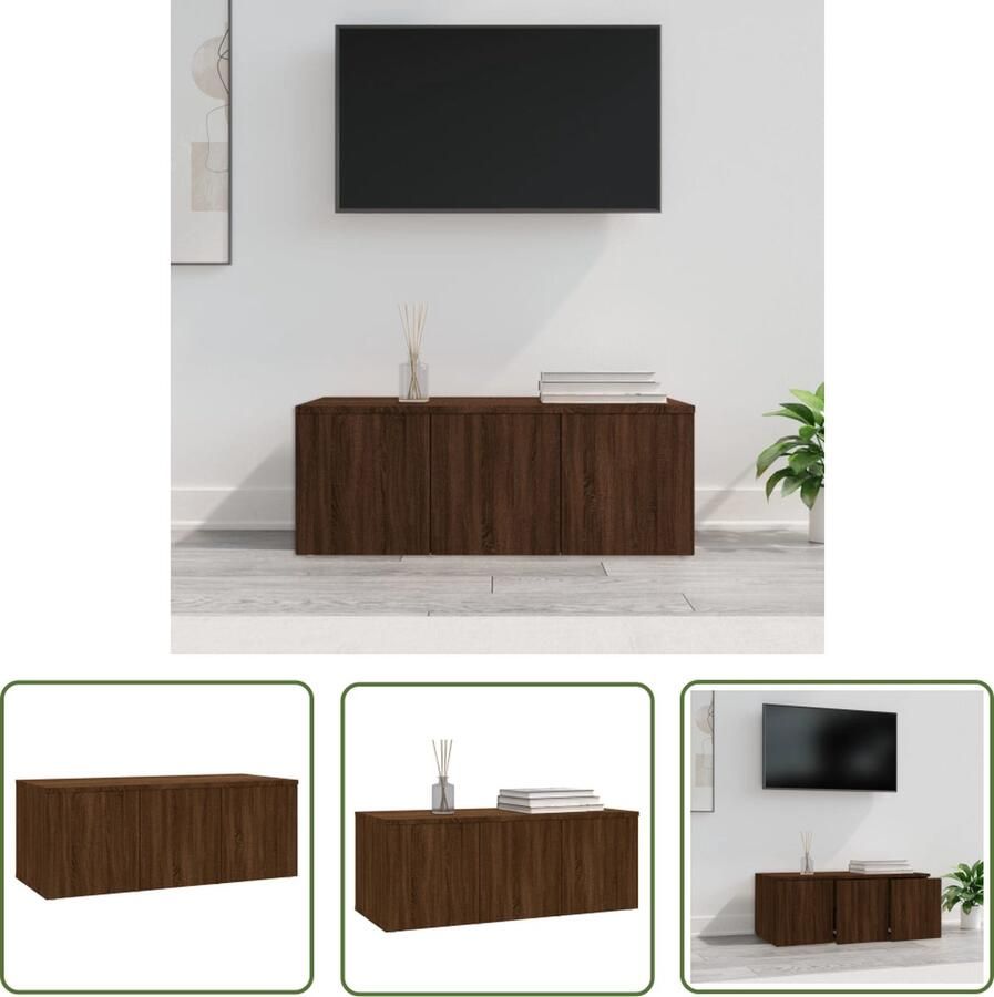 The Living Store vidaXL Tv-meubel Tv-kast Tv-meubel 80x34x30 cm bewerkt hout bruin eikenkleur Houten Tv-kast Bruine Eiken Tv-kast Salontafel - Foto 2