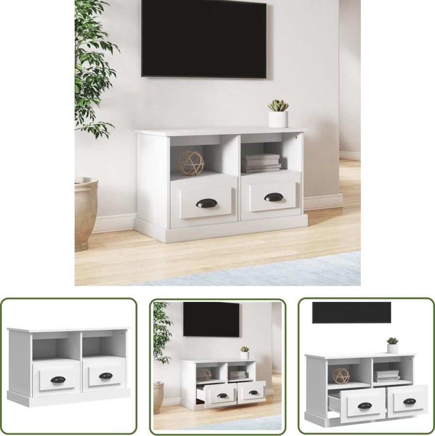 The Living Store vidaXL Tv Meubel Tv Kast Tv-meubel 80x35x50 cm bewerkt hout wit Houten Tv Kast Wit Tv Kast Salontafel - Foto 2