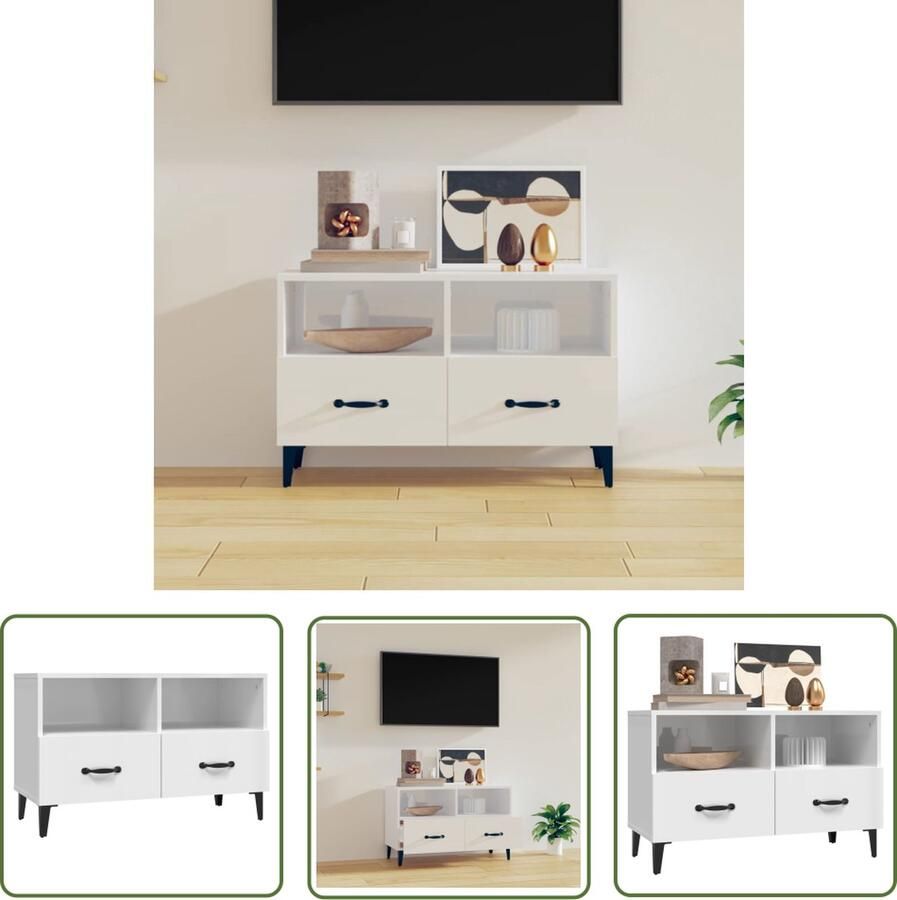 The Living Store vidaXL TV Meubel TV Kast Tv-meubel 80x36x50 cm bewerkt hout hoogglans wit Media Kast Woonkamer Meubilair Wit Meubilair - Foto 2