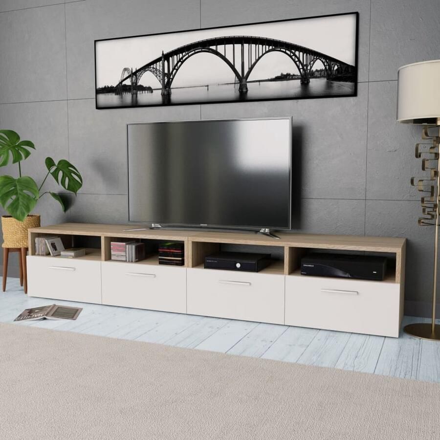 The Living Store vidaXL Tv Meubel Tv Kast Tv-meubels 2 st 95x35x36 cm bewerkt hout eikenkleurig en wit Media Kast Houten Tv Kast Witte Tv Kast