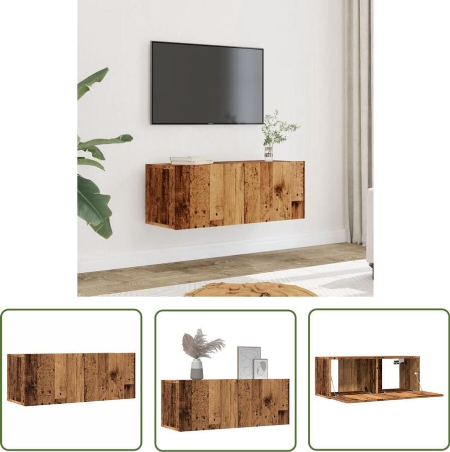 The Living Store vidaXL Tv Meubel Tv Kast Tv-meubels 2 st wandgemonteerd 80x30x30 cm oud houtkleurig Wandmontage Houten Tv Kast Vintage Tv Kast