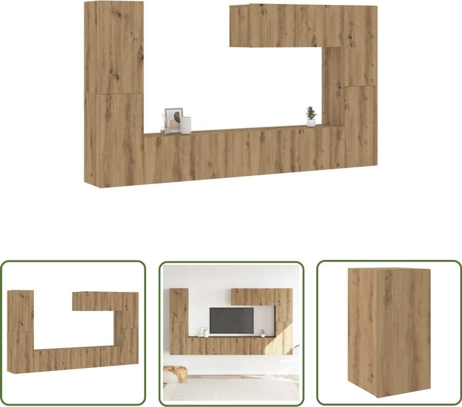 The Living Store vidaXL Tv Meubel Tv Kast Tv-wandkasten 7 st bewerkt hout artisanaal eikenkleurig Wandkast Media Kast Houten Kast